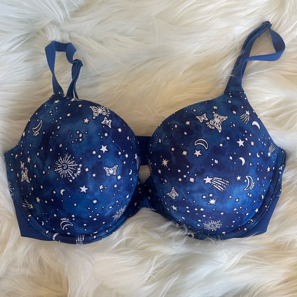 Victoria’s Secret PINK Wear Everywhere Push Up Celestial Blue Bra Sz 34DD